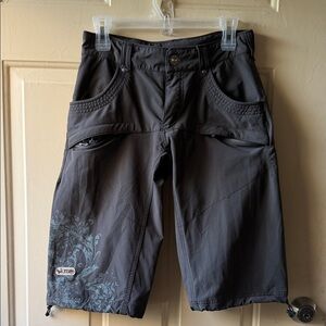 Women’s Dark Gray Cargo Shorts with Floral Detail